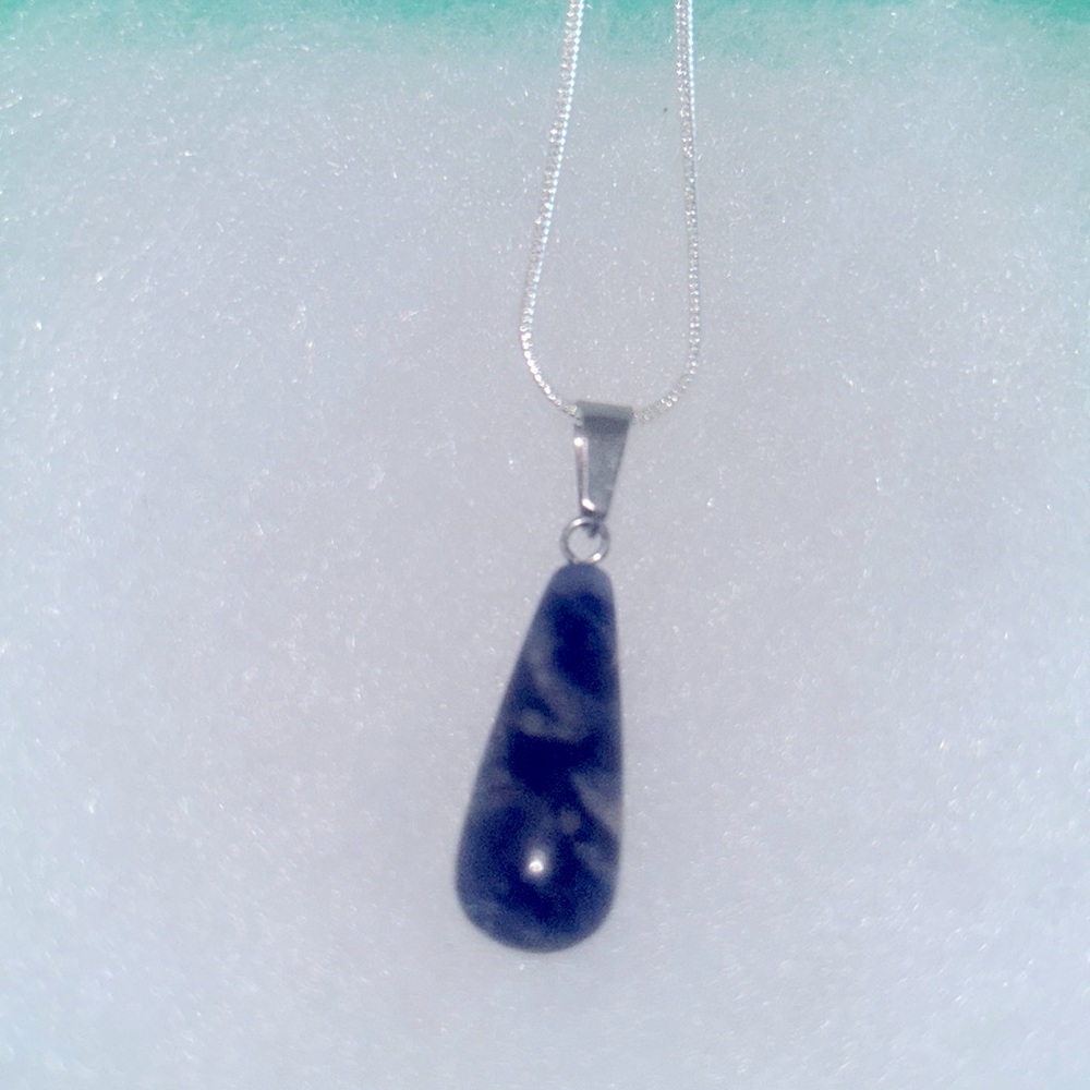 Blue and White Sodalite Sterling Silver 16” Necklace